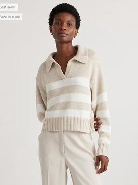 NWOT - Quince 100% Organic Cropped Cotton Polo Sweater - Size L
